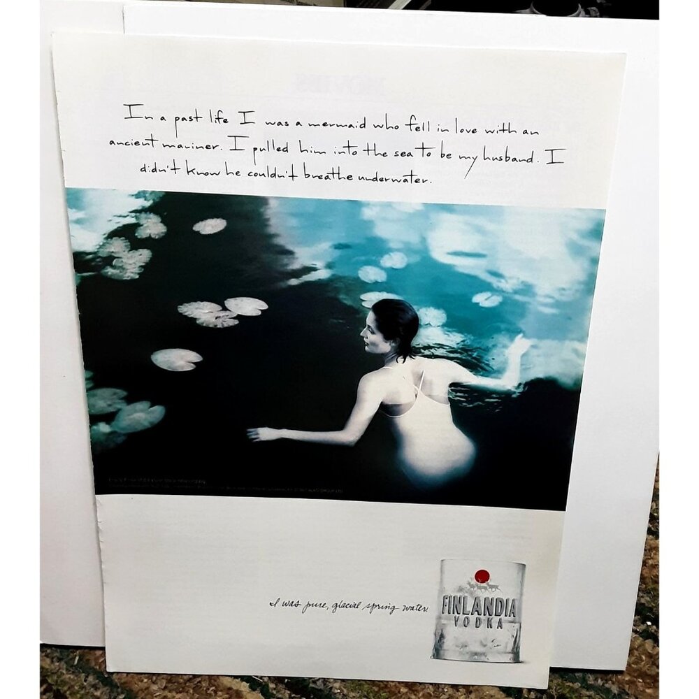 1998 Finlandia Vodka Mermaid Woman In Water Original Print Ad